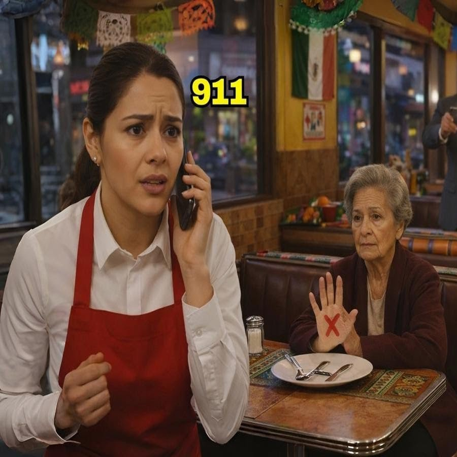 Anciana da señal silenciosa a mesera —ella llama al 911 al instante. Al día siguiente, un CEO…
