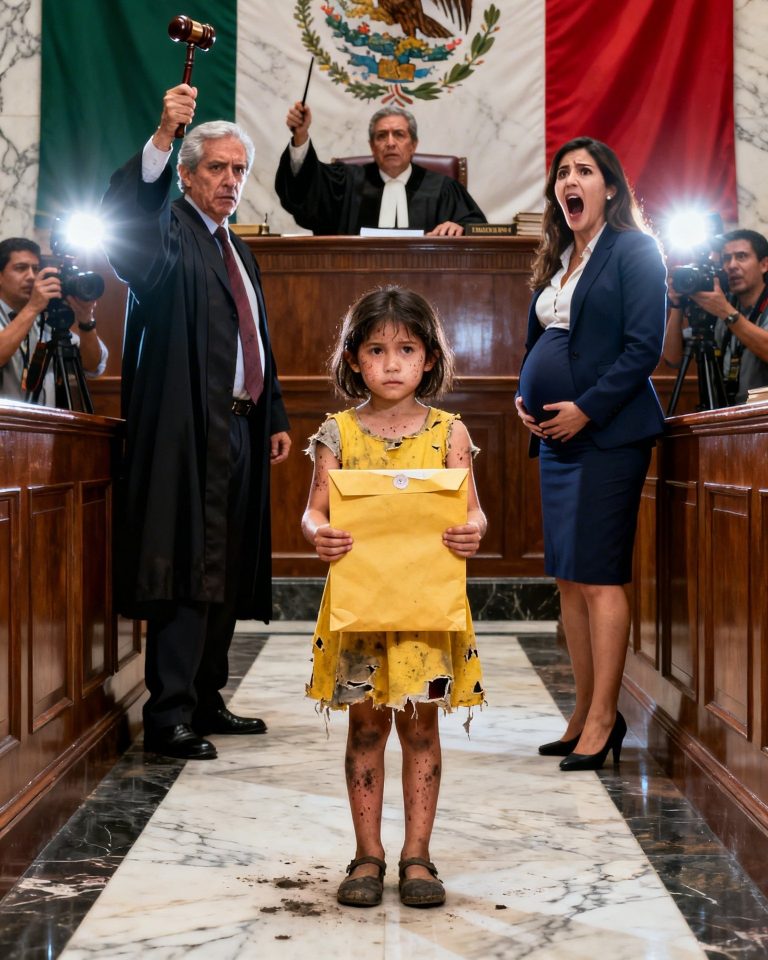 La sala del tribunal quedó en silencio absoluto cuando una niña de zapatos gastados irrumpió gritando: “¡Deténganse!” Nadie imaginaba que ese sobre arrugado estaba a punto de destrozar una fortuna, un matrimonio… y una traición familiar que nadie vio venir.
