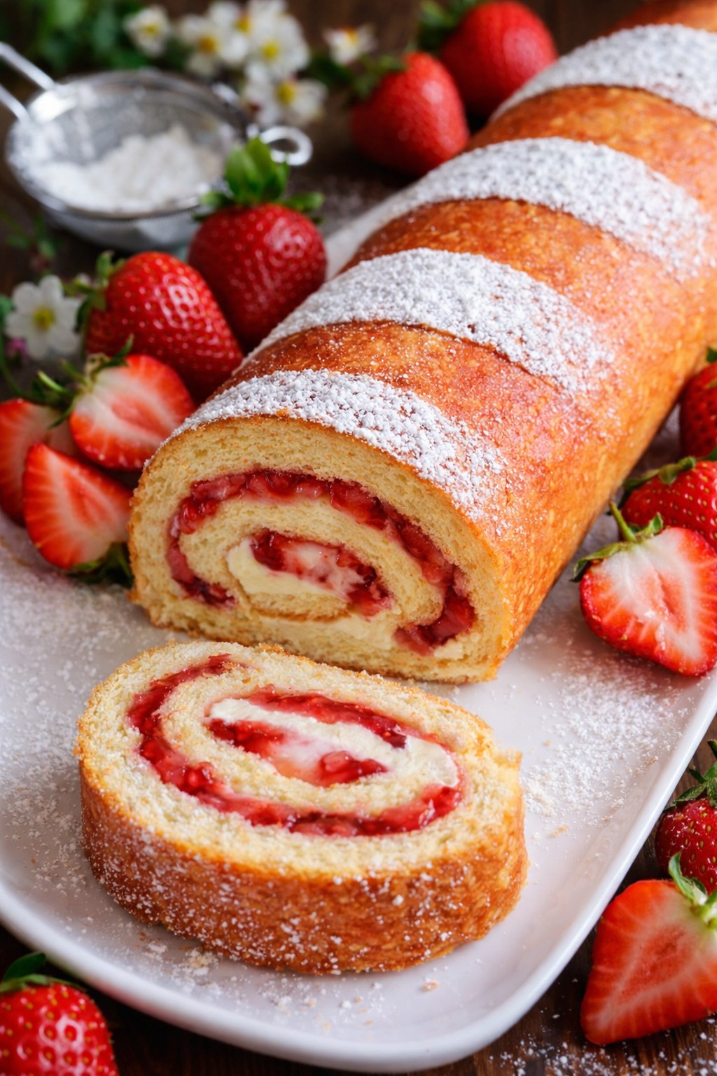 Rollo de Galleta con Mermelada de Fresa
