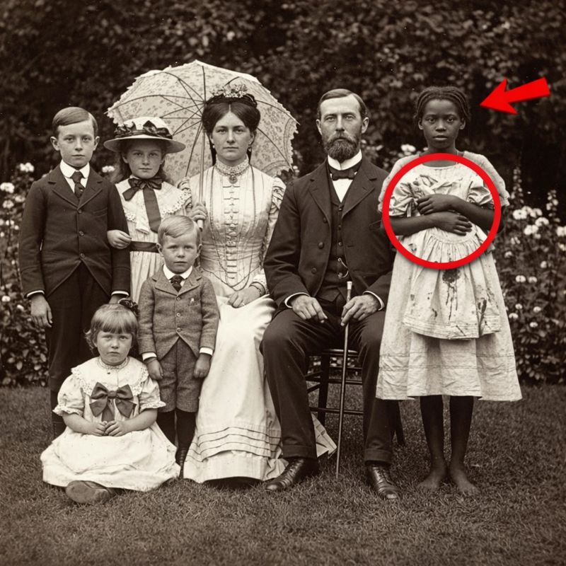 Nadie notó a la niña esclava en el retrato, hasta que un zoom reveló lo que cargaba.