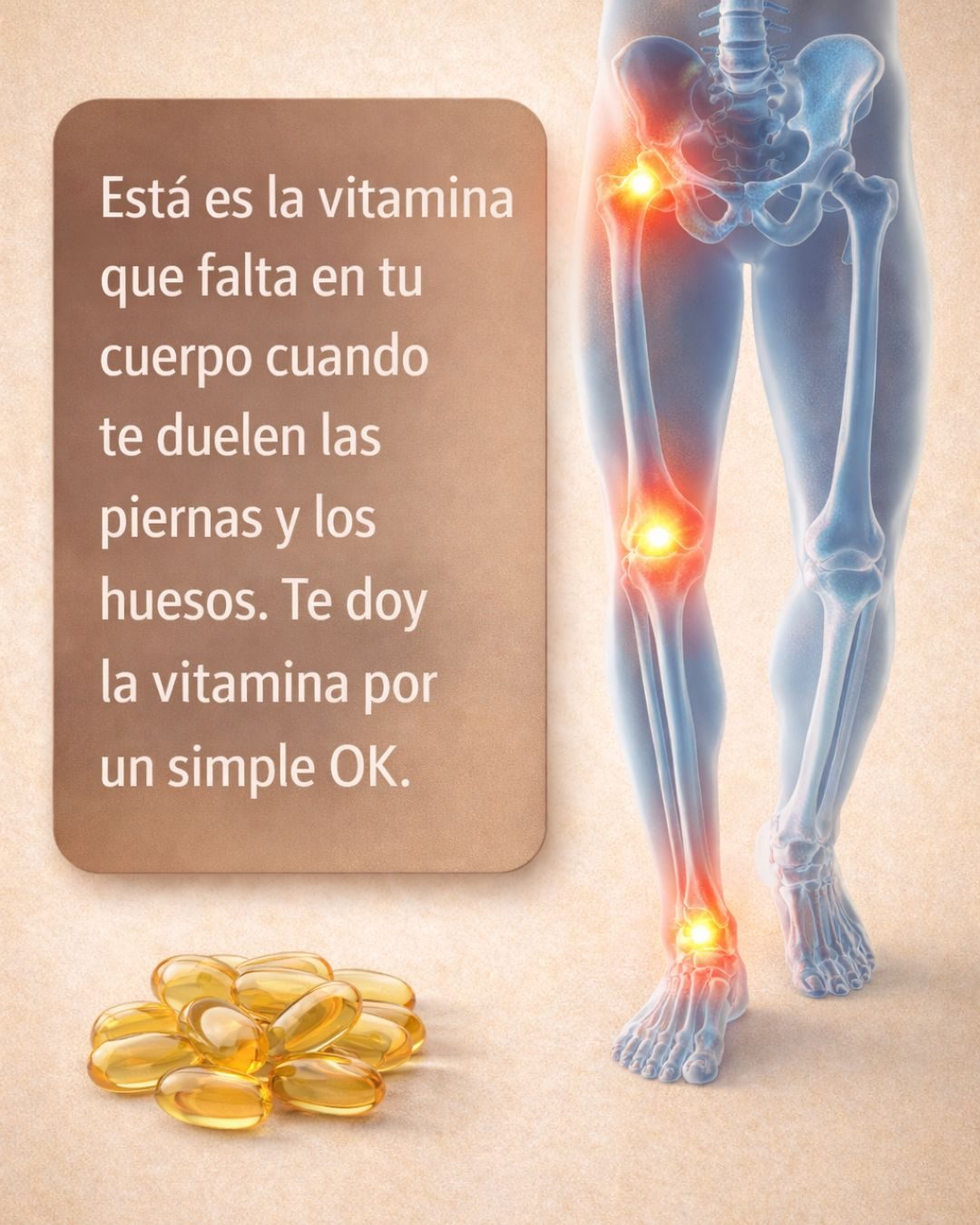 Está es la vitamina, que falta en tu cuerpo cuando te duelen las piernas y los huesos. Te doy la vitamina por un simple OK