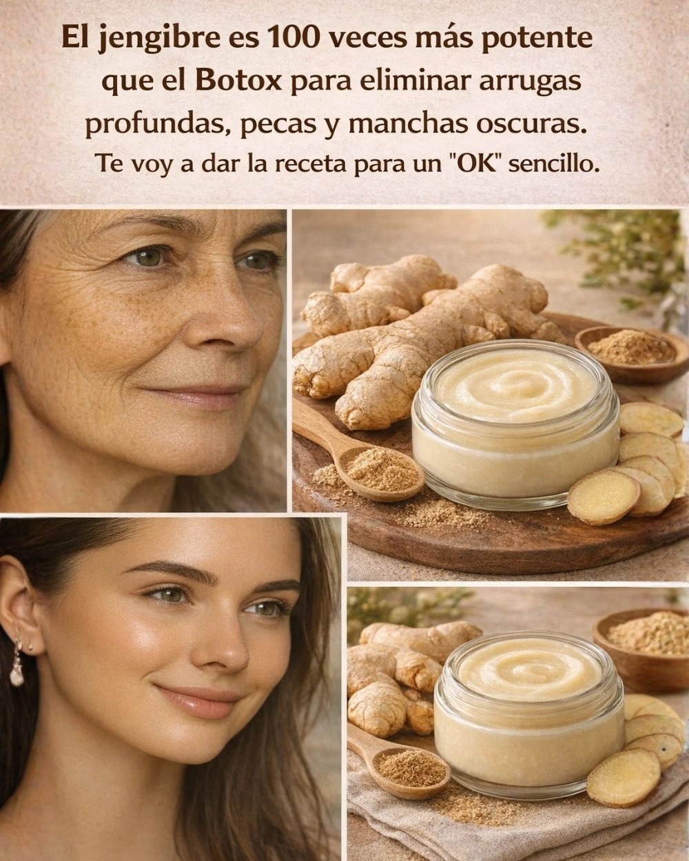 El jengibre es 100 veces más potente que el Botox para eliminar arrugas profundas, pecas y manchas oscuras. 👇