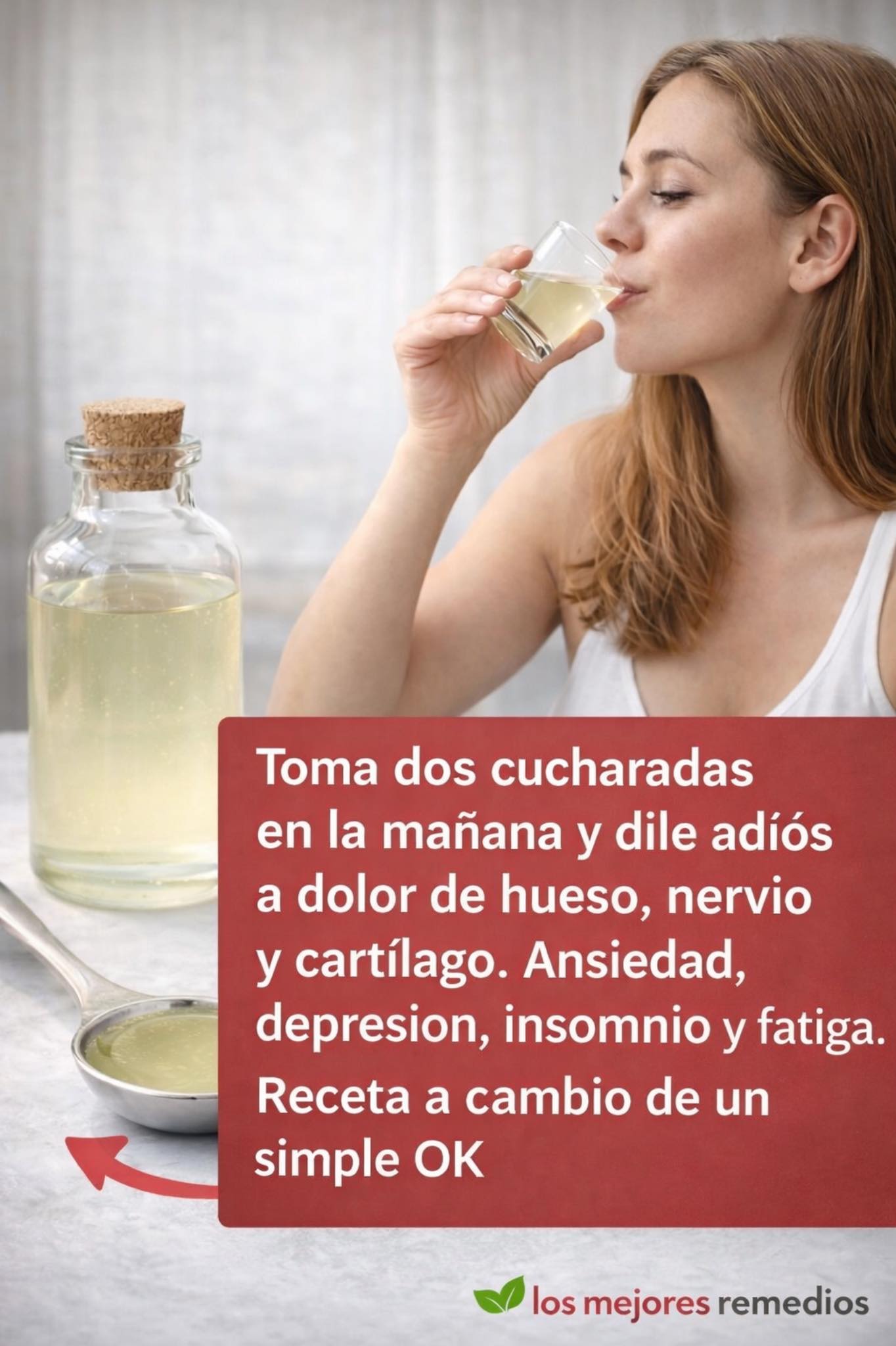 Toma dos cucharadas en la mañana y dile adiós a dolor de hueso, nervio y cartílago. Ansiedad, depresión, insomnio y fatiga. Receta a cambio de un simple OK