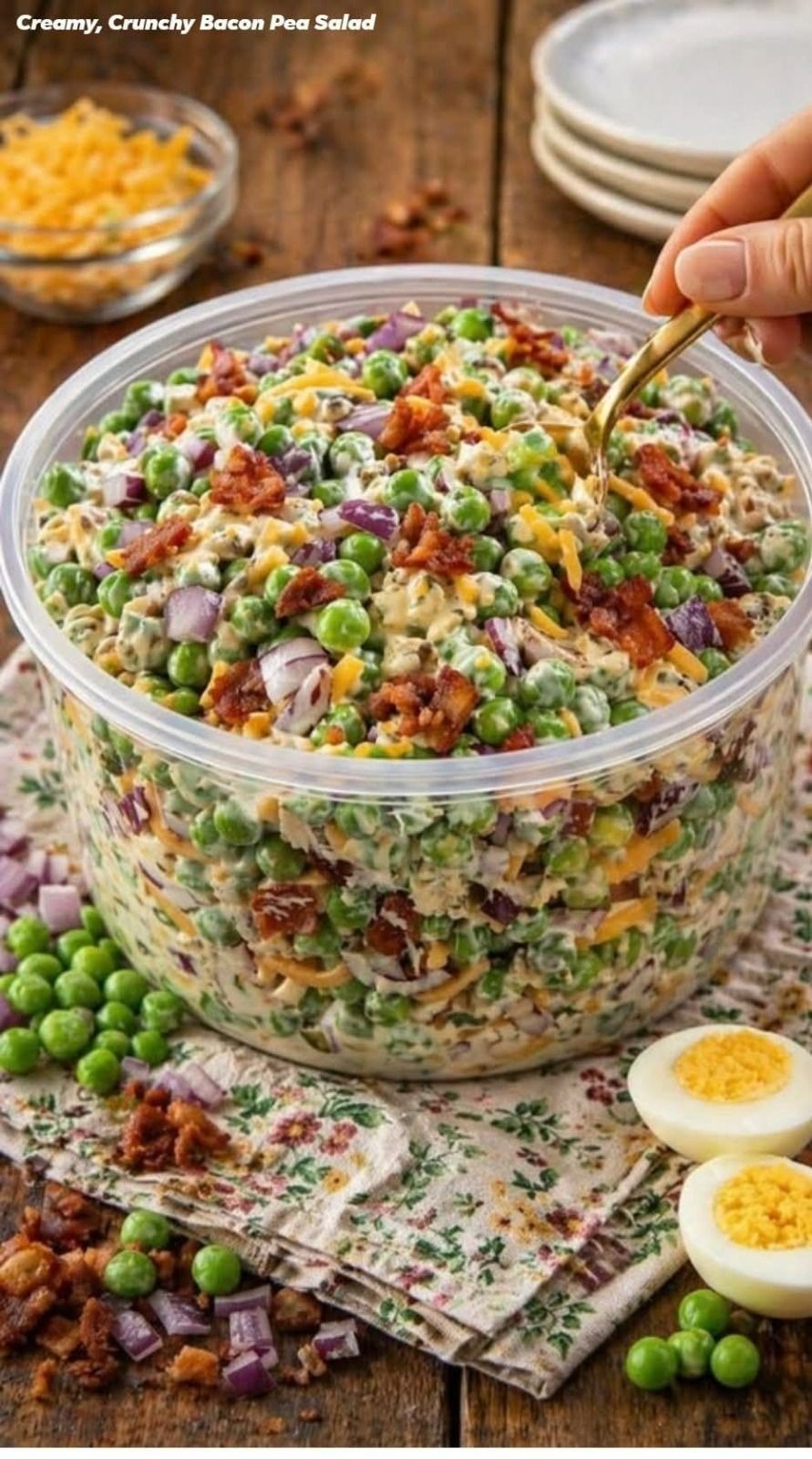ENSALADA DE GUISANTE VERDE CREMOSO CON QUESO CHEDDAR