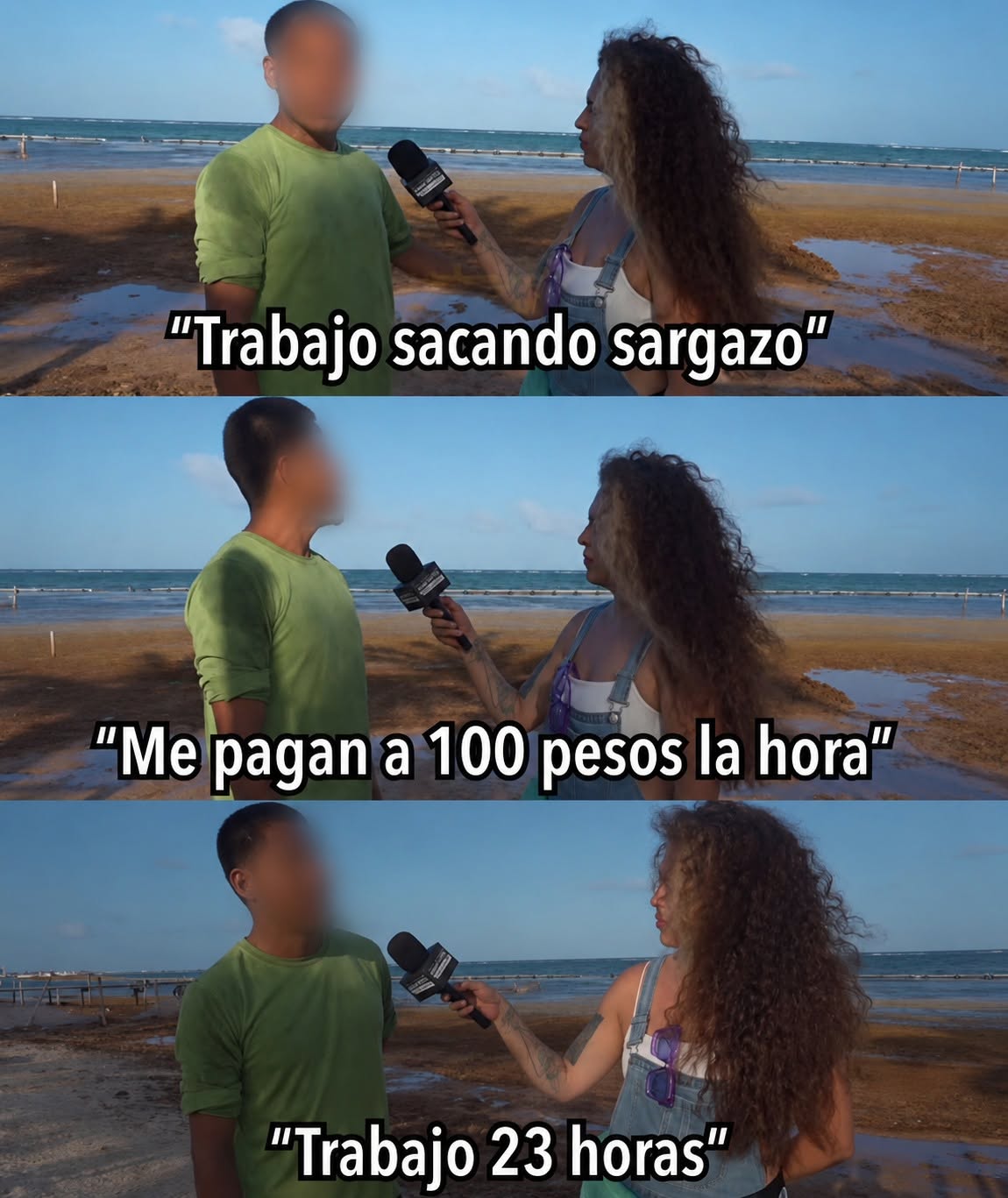 “La sal ya se está comiendo mi piel”: así es trabajar retirando sargazo en Mahahual por 100 pesos la hora
