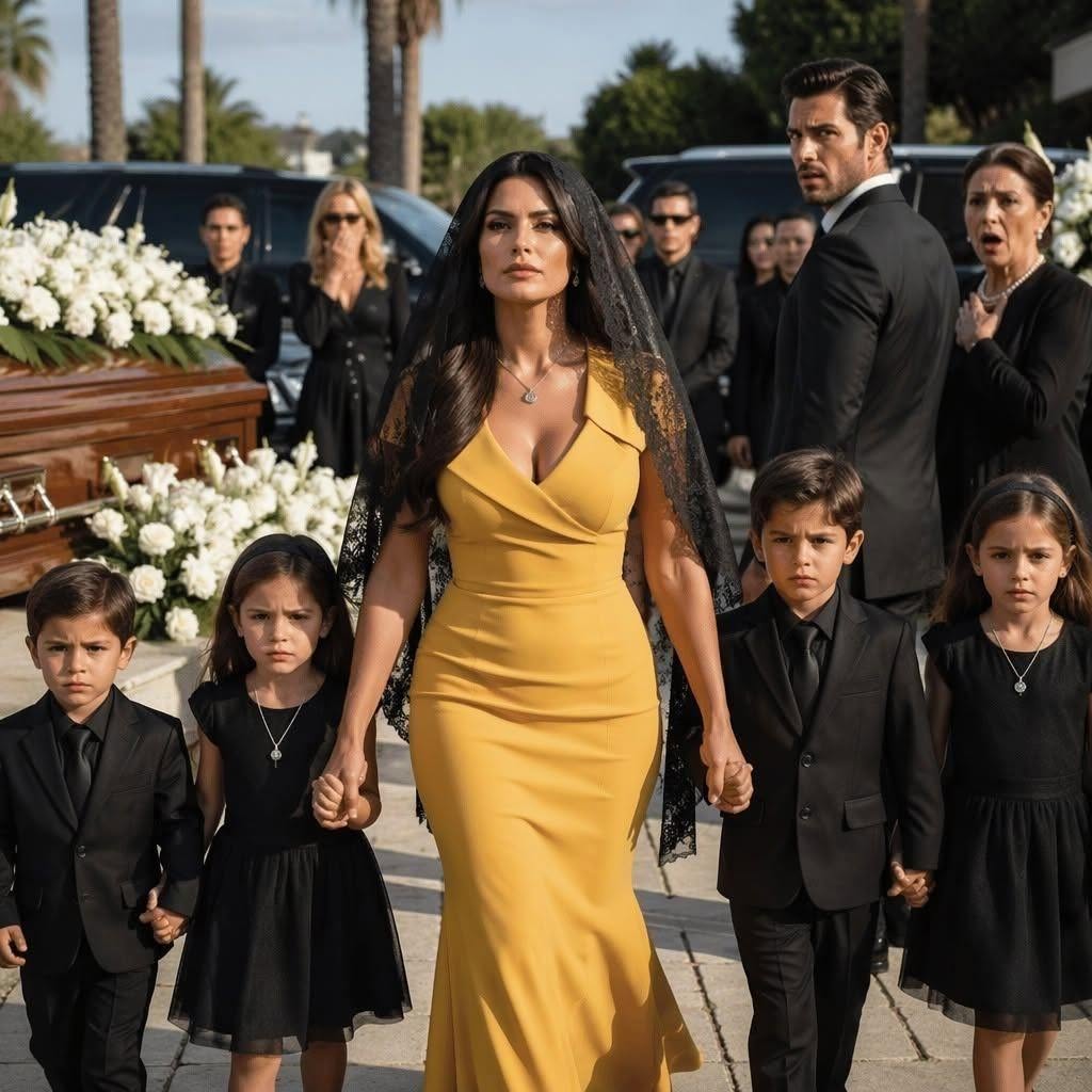 Entré al funeral del abuelo de mis hijos con los cinco vestidos de negro,