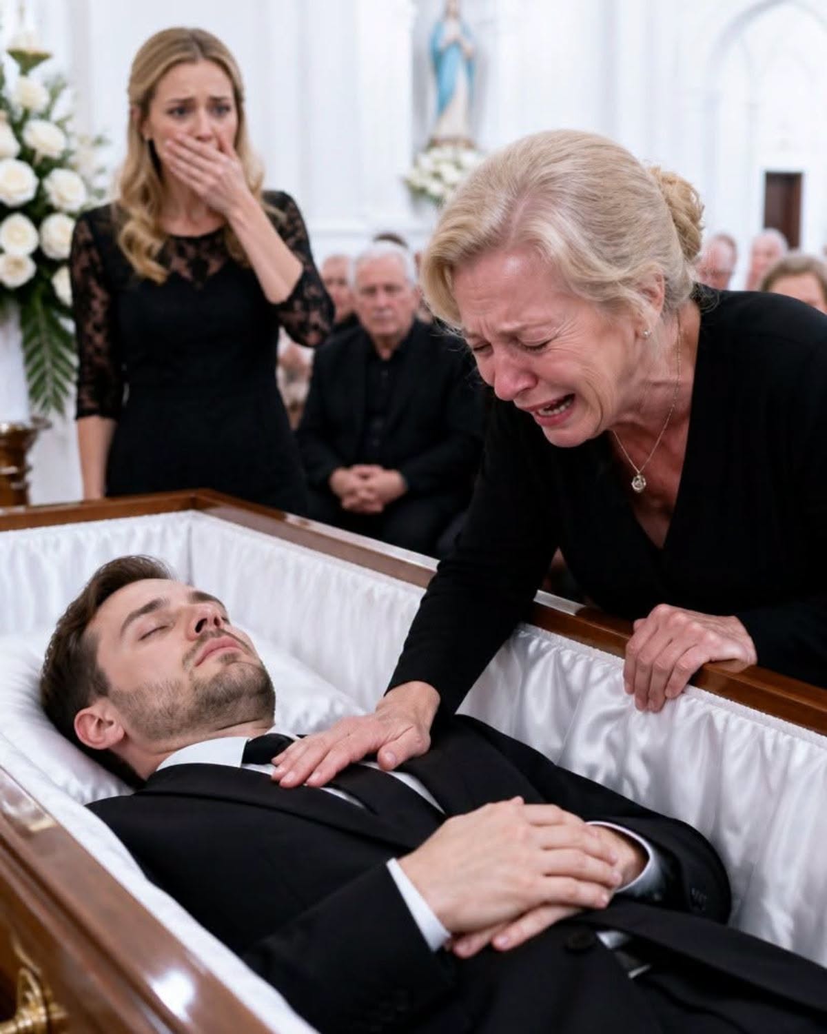 Una madre llegó tarde al funeral de su único hijo y gritó: “¡No lo entierren antes de que yo lo vea!”… pero cuando exigió abrir el ataúd, la reacción de su esposa dejó a todos paralizados.