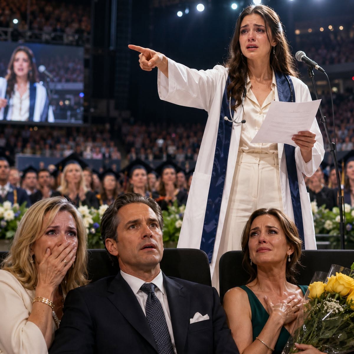 Mis padres me abandonaron en un hospital cuando tenía 13 años porque mi tratamiento contra el cáncer era “demasiado caro”. 15 años después, cuando supieron que me graduaría como la mejor alumna de Medicina, exigieron asientos VIP. Mi madre susurró: “Ella nos debe esto”, como si hubieran construido a la mujer que soy. No grité. No lloré. Les di primera fila… para escuchar la verdad.