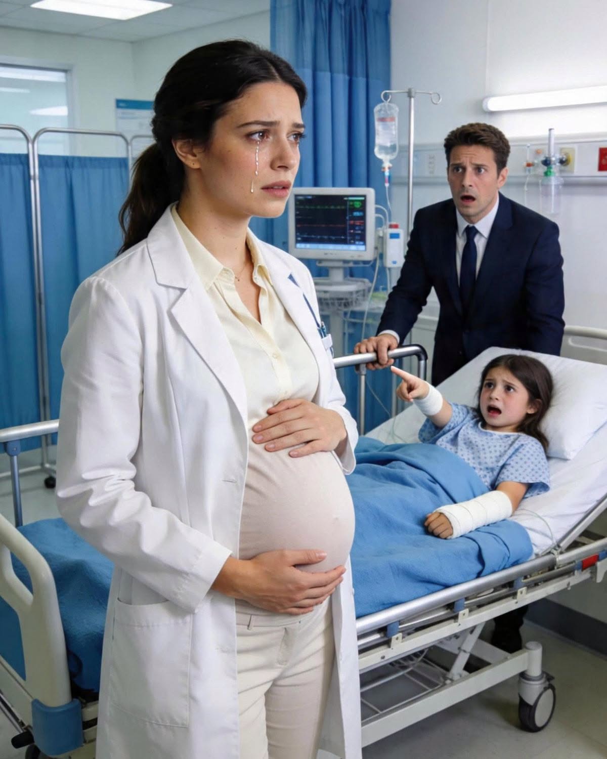 Entró corriendo a urgencias con su hija herida en brazos, sin imaginar que la doctora era la mujer embarazada que había abandonado meses atrás. Pero cuando la niña susurró: “La abuela dijo que ese bebé no debía nacer”, su mundo se derrumbó.