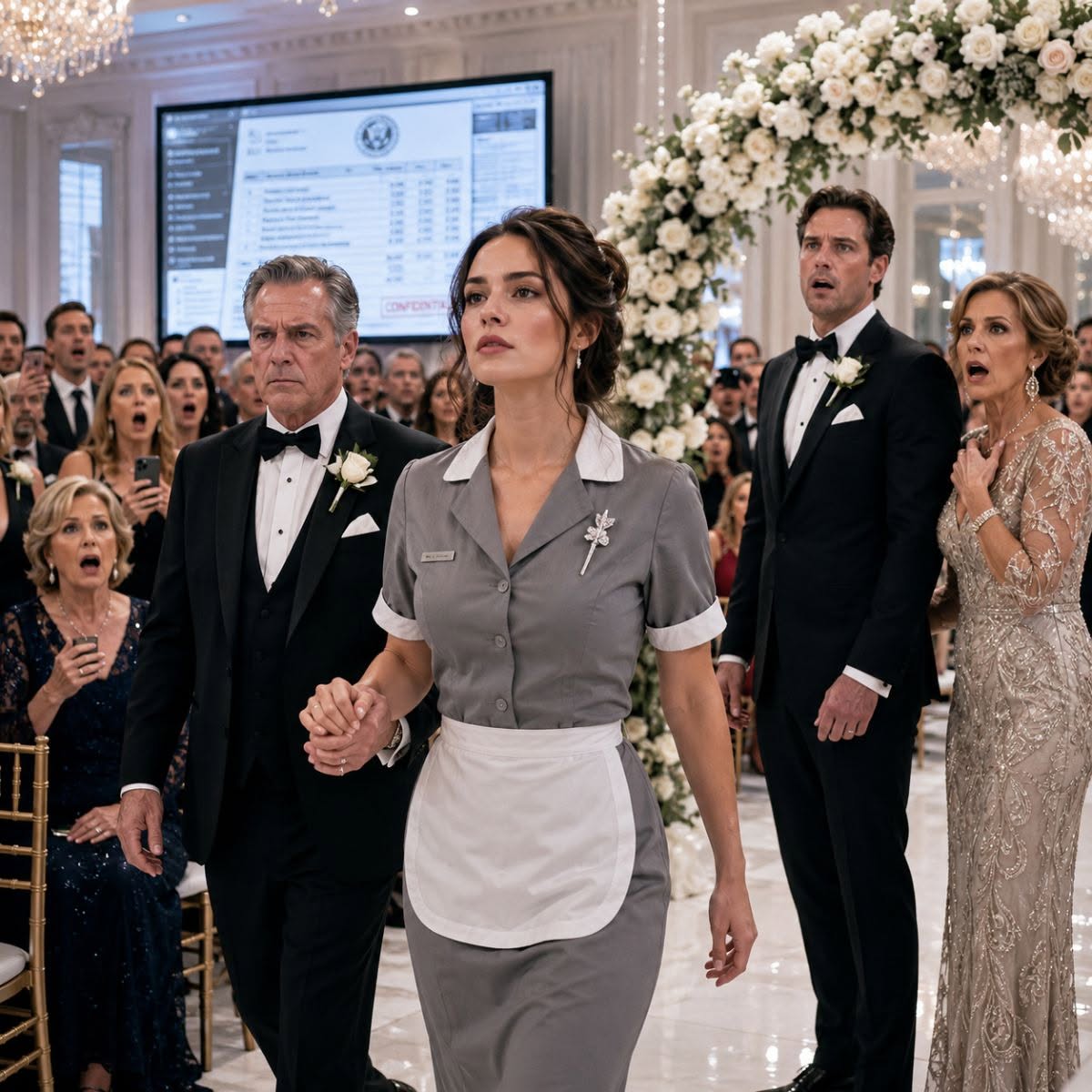 Mi suegra escondió mi vestido de novia y dejó un uniforme de camarista junto con una nota: “Aprende cuál es tu lugar”. Caminé hacia el altar frente a 200 invitados sin derramar una sola lágrima… y luego expuse la verdad que destruyó su plan.