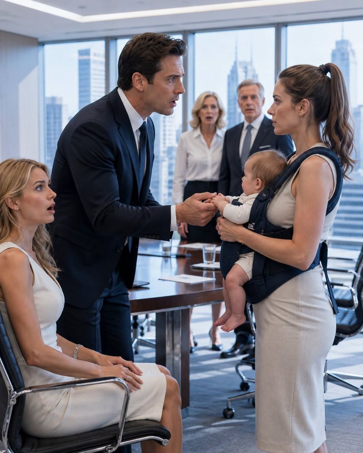 Entré a la audiencia de divorcio con mi hija de cuatro meses dormida en brazos, justo cuando mi esposo millonario estaba por firmar para borrarme de su vida. Todos me miraron como si yo fuera una vergüenza… hasta que la bebé abrió los ojos. Entonces Santiago soltó la pluma. Su padre no se sorprendió. Solo murmuró: “Te dije que no la trajeras aquí.”