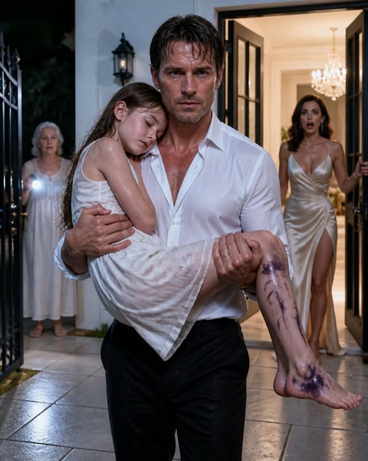 Después de regresar de un viaje de negocios de 5 días, encontré a mi hija temblando junto a la puerta. “Papá, me duele la espalda, pero mamá me dijo que me quedara callada.” No grité. Simplemente la llevé al hospital y pedí el reporte médico, sin imaginar que una vecina tenía un video que lo cambiaría todo.