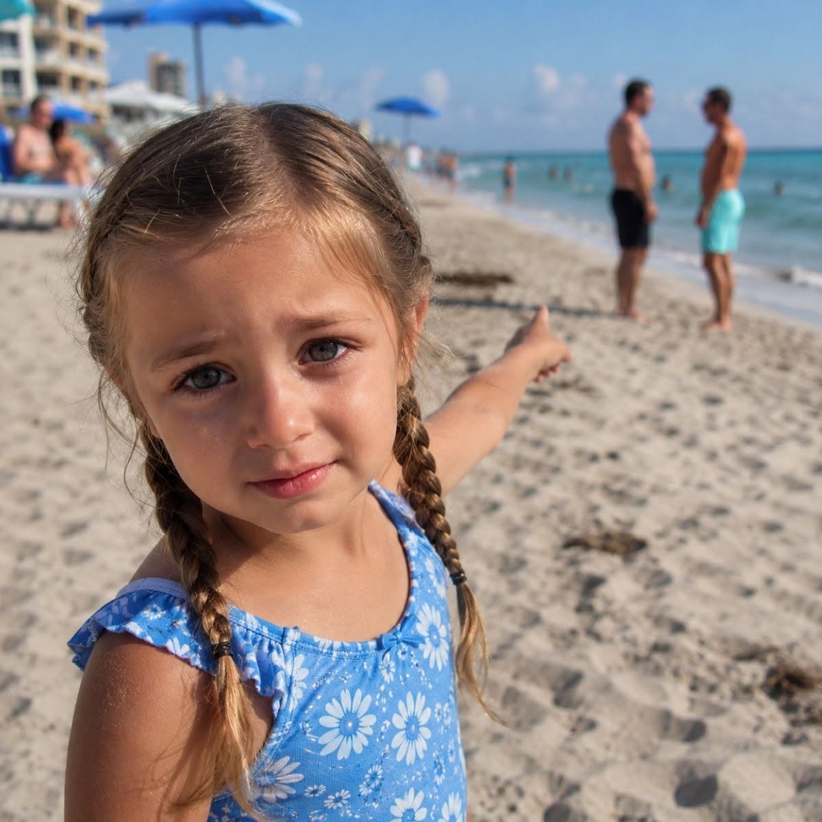 Mi hija tiró suavemente de mi vestido de playa y susurró: “Mamá, papá dijo que no debía contarte lo que él y el tío Diego hicieron en nuestra habitación de hotel.”