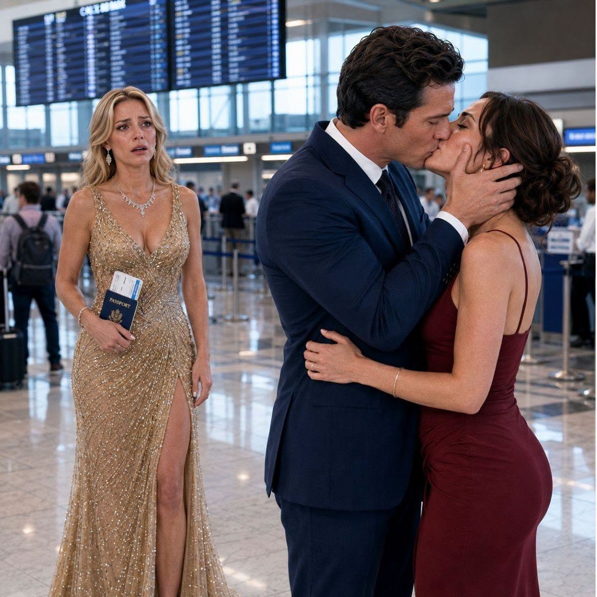 Fui al aeropuerto solo para despedir a mi mejor amiga, pero terminé viendo a mi esposo abrazando a la mujer que él juraba que era “solo una compañera de trabajo”. Al acercarme, lo escuché susurrar: “Todo está listo. Esa tonta está a punto de perderlo todo.” Ella sonrió y respondió: “Jamás lo verá venir.” No los enfrenté. Sonreí, porque mi propio plan ya estaba listo.