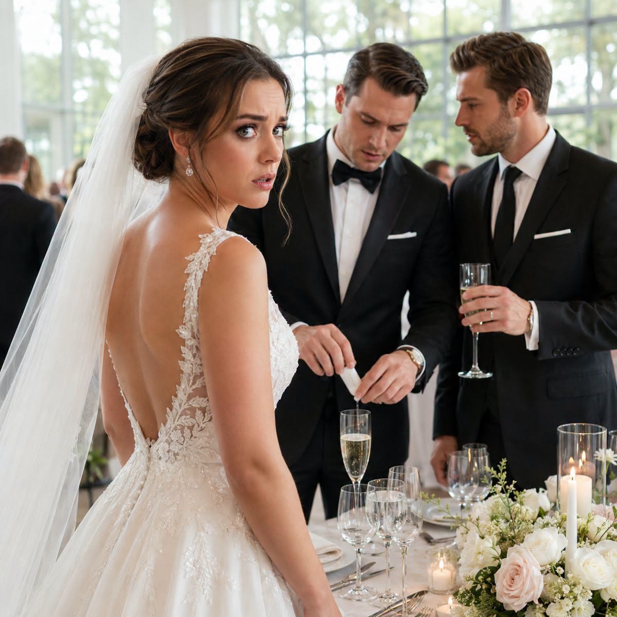 En mi boda, vi a mi hermano poner algo en mi copa a escondidas. No grité ni perdí el control. Solo cambié nuestras copas en silencio. Luego él levantó su brindis, sonrió de lado y dijo: “Felicidades, hermanita. Mi sorpresa viene en camino.” Yo sonreí mientras él bebía. 30 minutos después, todos vieron la verdad.