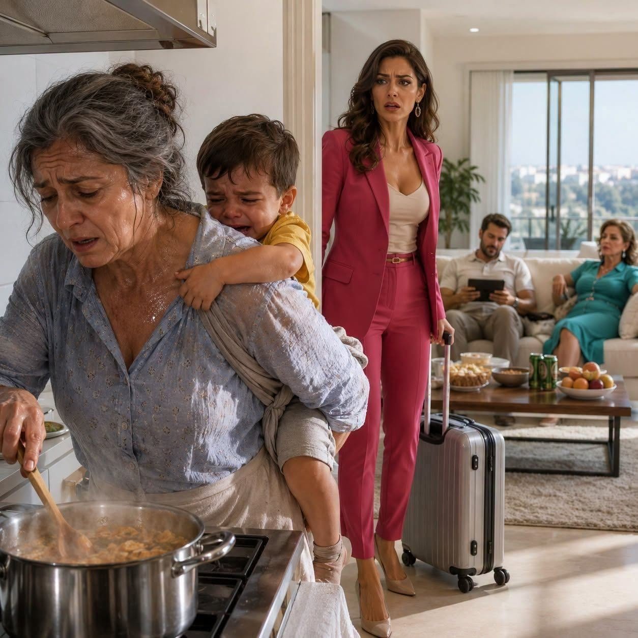 Mi esposo dejó que mi madre cocinara con fiebre mientras él jugaba y mi suegra exigía que también lavara su ropa.