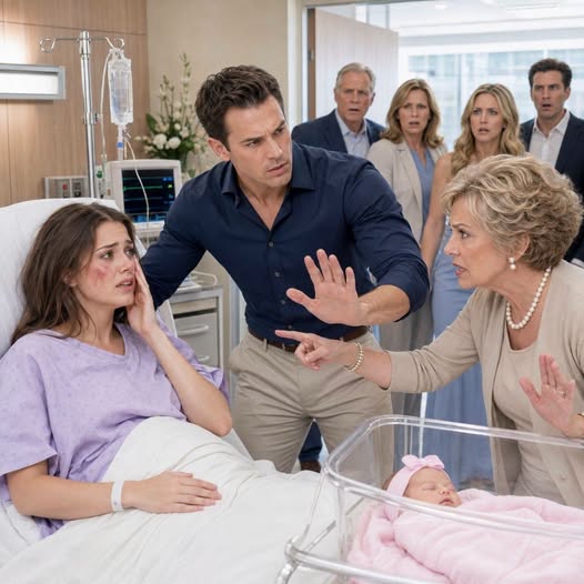 Tres horas después de dar a luz a mi segunda hija, mi suegra me abofeteó en la habitación del hospital frente a toda la familia. —Otra niña no vale nada para esta familia —escupió, mirando la cuna de mi bebé como si fuera una desgracia. Mi esposo no levantó la voz. Solo sacó el teléfono, llamó a seguridad y después abrió un sobre con transferencias por millones de pesos… documentos que revelaban por qué ella odiaba tanto a mis hijas.