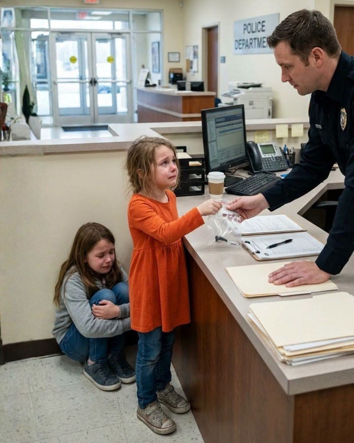 “Papá obligó a mi hermana a tragarse algo y dijo que no contáramos nada”, le dijo una niña de siete años al oficial de guardia. Su gemela estaba doblada del dolor, abrazándose el estómago, mientras ella sacaba de su zapato una jeringuita vacía escondida bajo la plantilla. El oficial llamó a una ambulancia, revisó el código de la farmacia y encontró el nombre del médico que firmó la receta: el padre de las niñas. Entonces cerró en silencio las puertas de la comandancia.