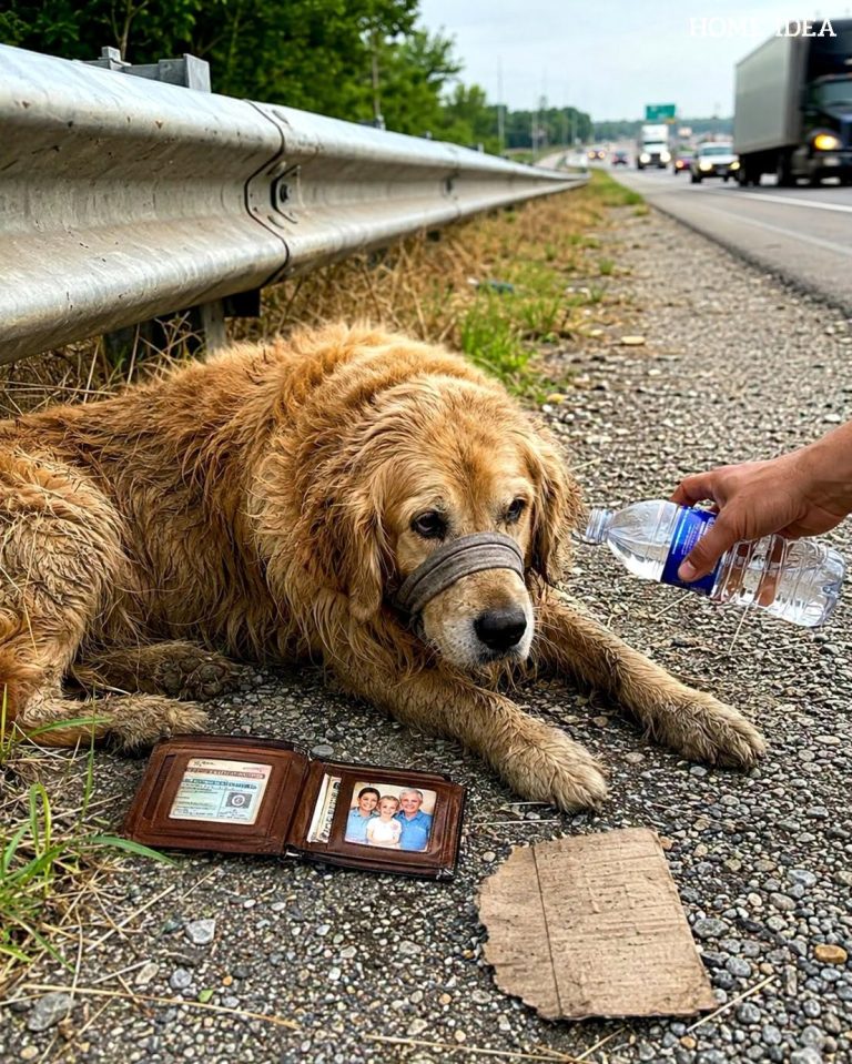 El golden retriever que se encontraba al lado de la carretera no estaba custodiando una billetera perdida. Estaba esperando al lado de lo último que su dueño había dejado atrás…