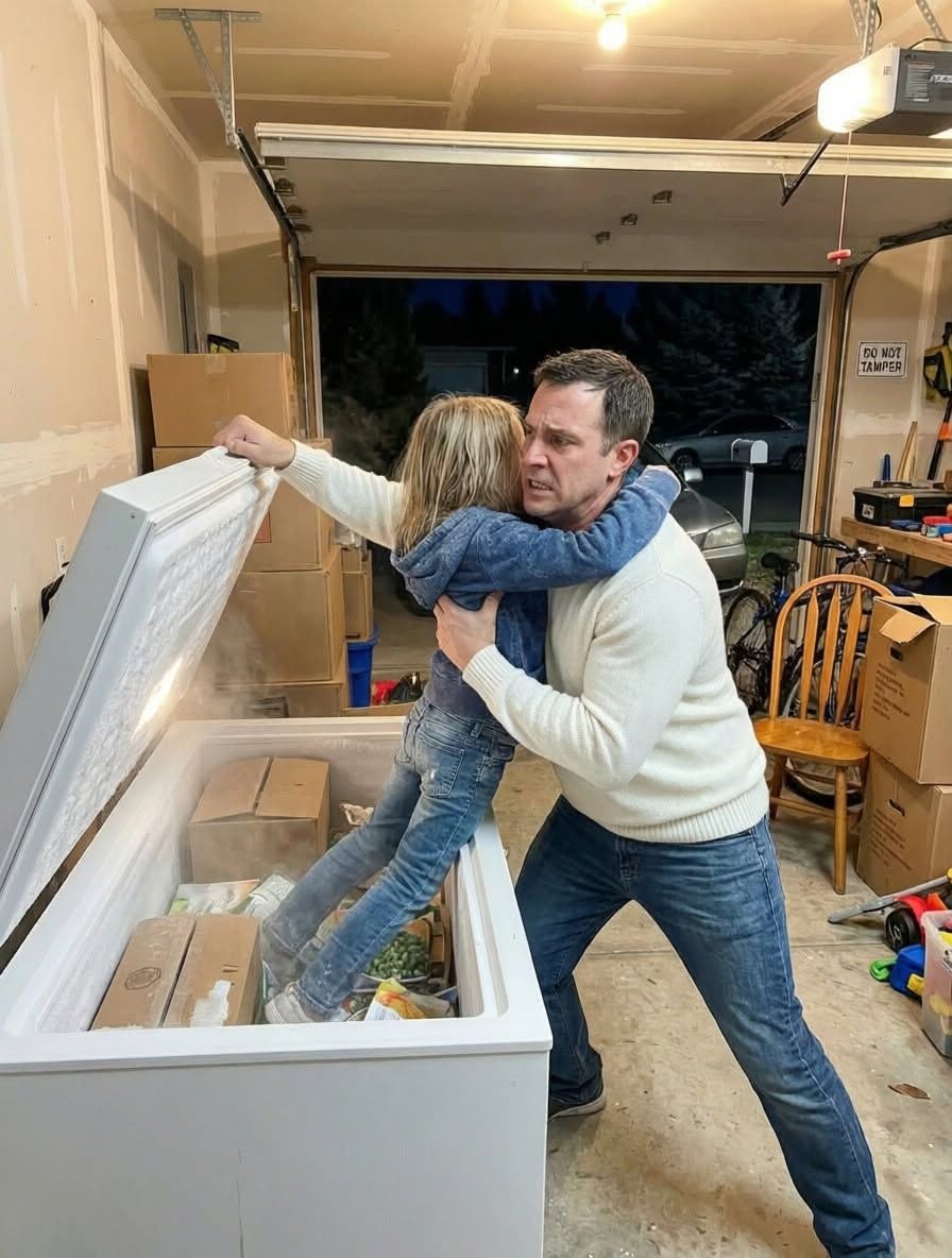 PARTE 2: Tres semanas después de nuestro divorcio, volví a recoger algunas cajas olvidadas. Entonces oí a mi hija llorar pidiendo ayuda del garaje. Estaba atrapada dentro de un congelador. Lo que susurró después de sacarla cambió todo lo que creía sobre la familia en la que una vez había confiado…