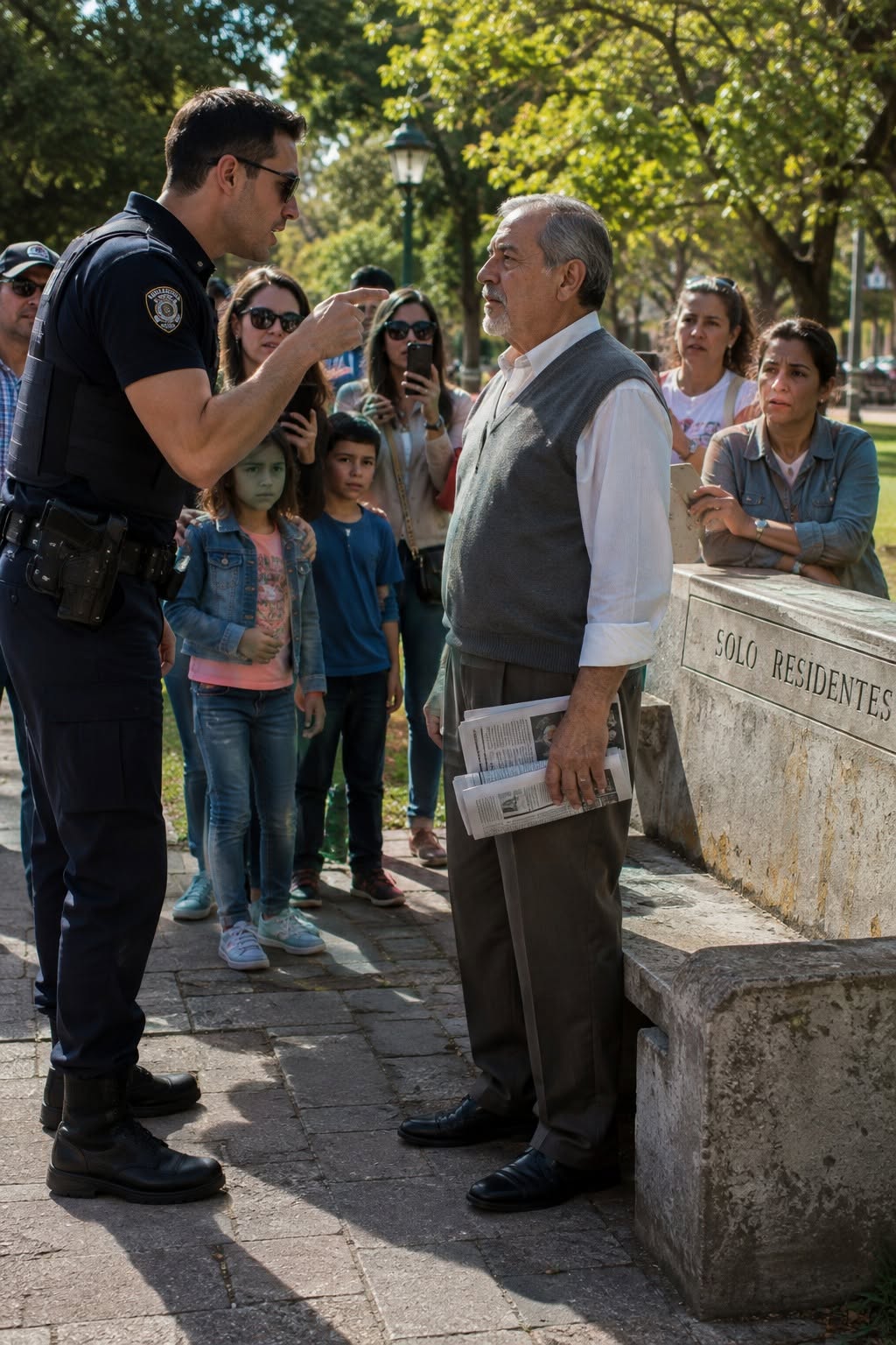 El policía humilló a un abuelo en el parque sin saber que estaba tocando al hombre equivocado