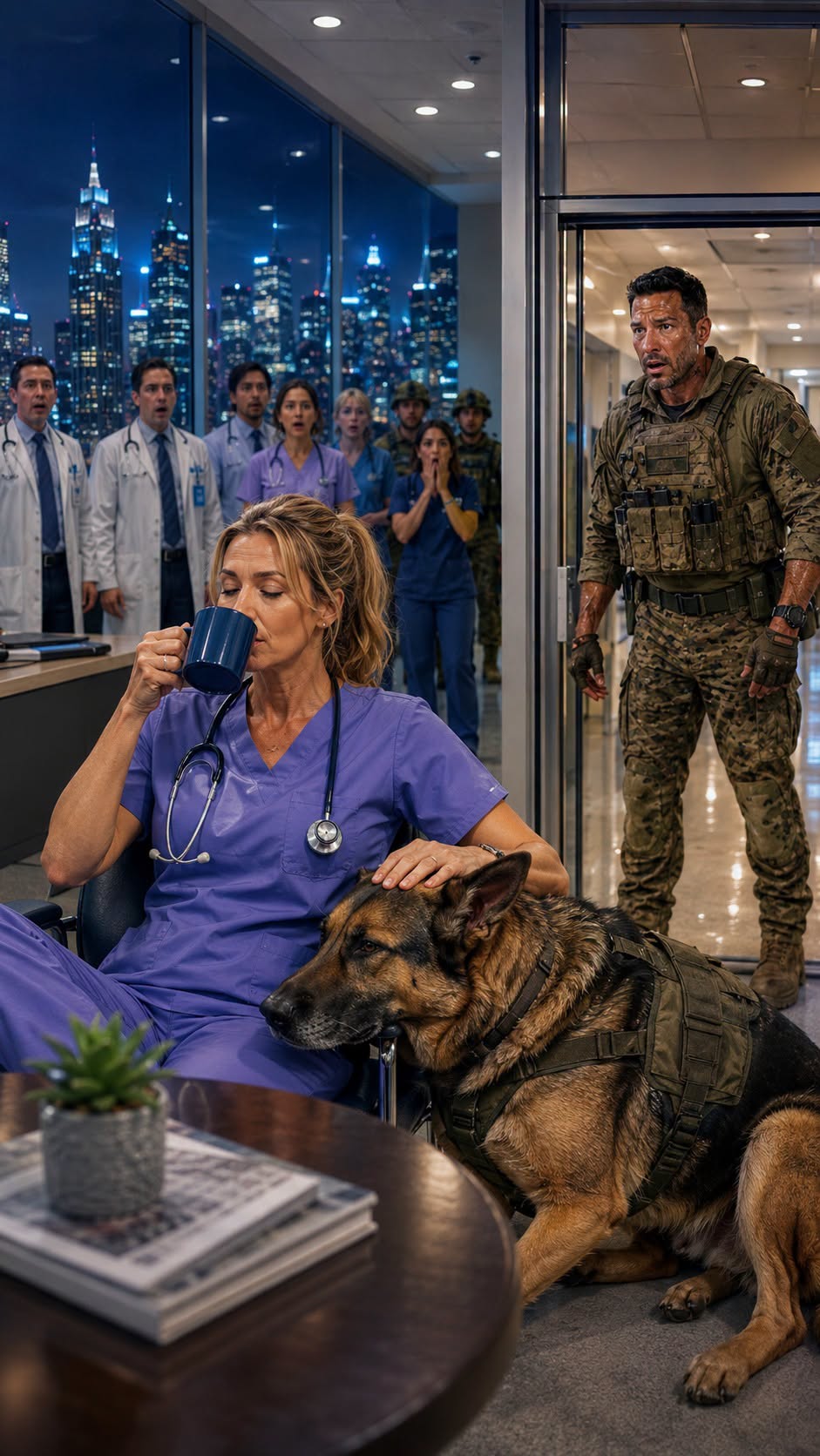 Volví antes al control de enfermería y escuché al médico burlarse de mí mientras un comandante herido observaba en silencio. “Aquí eres solo una enfermera; deja de jugar a ser alguien importante”. No discutí: minutos después me arrodillé frente a un K9 que rechazaba a todos, pronuncié una orden que nadie esperaba que conociera y el perro obedeció. Entonces el comandante vio la vieja cicatriz de mi muñeca… y preguntó por un collar que yo llevaba 6 años escondiendo.