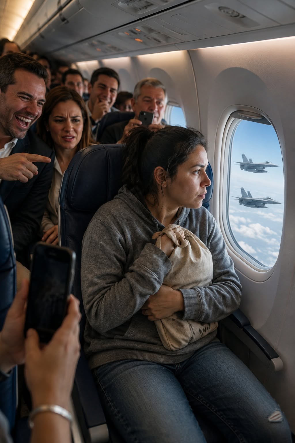 Todos se burlaron de la mujer del asiento 22C, hasta que dos cazas aparecieron para saludarla